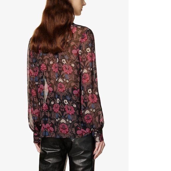 PAIGE Jodelle Floral Print Silk Blouse in Black, XSmall - Picture 6 of 16